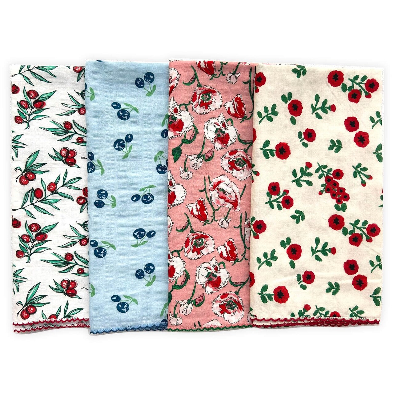 Valentine's Day Gift For Her, 4 Pcs 21"x21" Cotton Bandanas for Women, Super Soft Textured Fabric - Q01